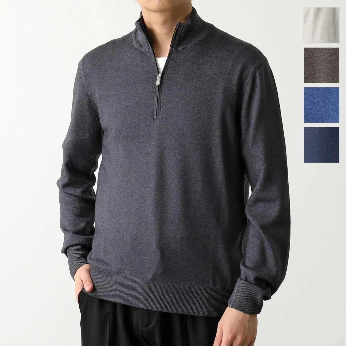 GRAN SASSO グランサッソ セーター 55126 22792 メンズ ニット 長袖 ウール ハーフジップ 無地 カラー5色