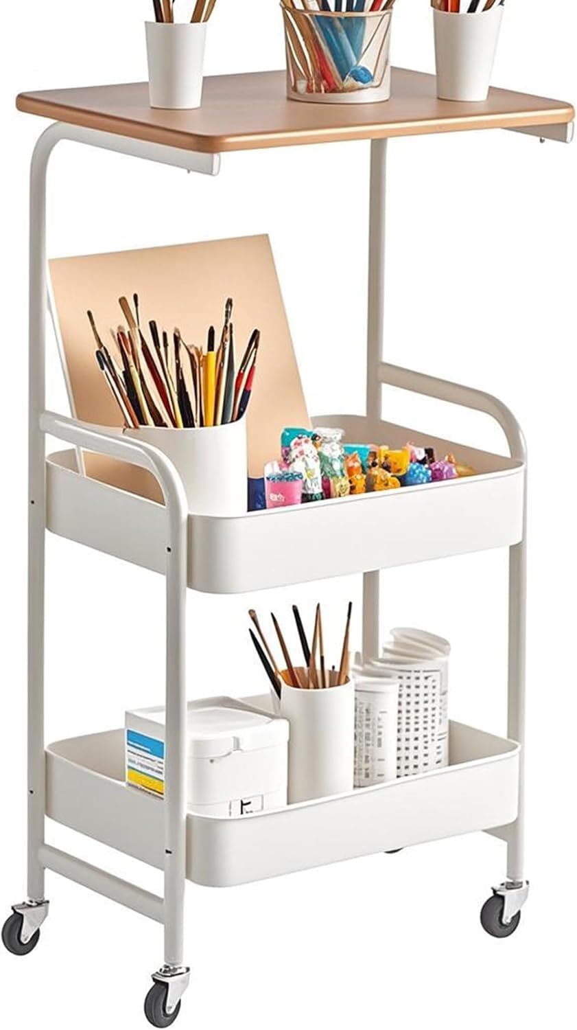 3段 金属製収納カート 木天板付き キャスター付き 耐荷重約40kg ホワイト