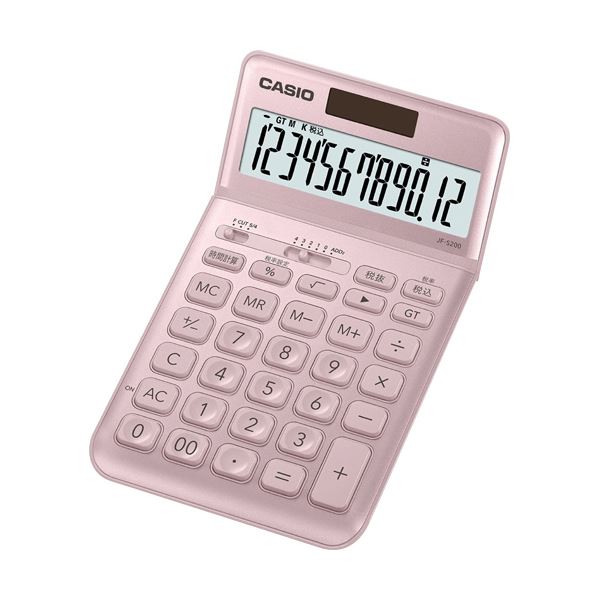 (まとめ) カシオ デザイン電卓 12桁ジャストタイプ ライトピンク JF-S200-PK-N 1台 (5セット)