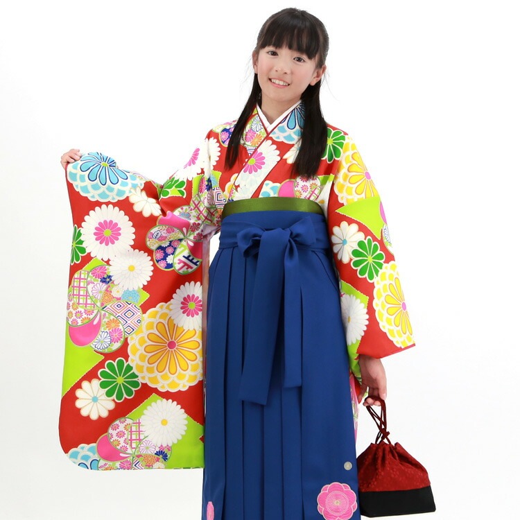 レンタル７泊８日 卒業式 袴 レンタル 小学生 女の子 レトロ ブリリアントピース ジュニア卒業式袴レンタルセットオリジナル 古典柄 ひな祭り 着物 衣装 花 レトロ モダン 赤