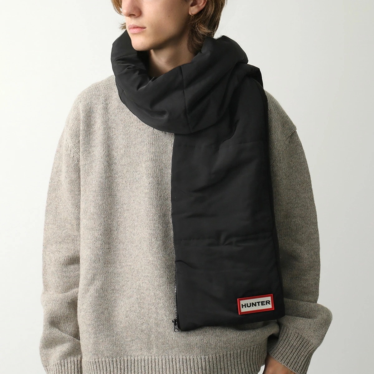 HUNTER ハンター マフラー INTREPID ZIP UP SCARF HR10027 メンズ ベスト ロゴ ジップアップ スカーフ BLACK/BLK