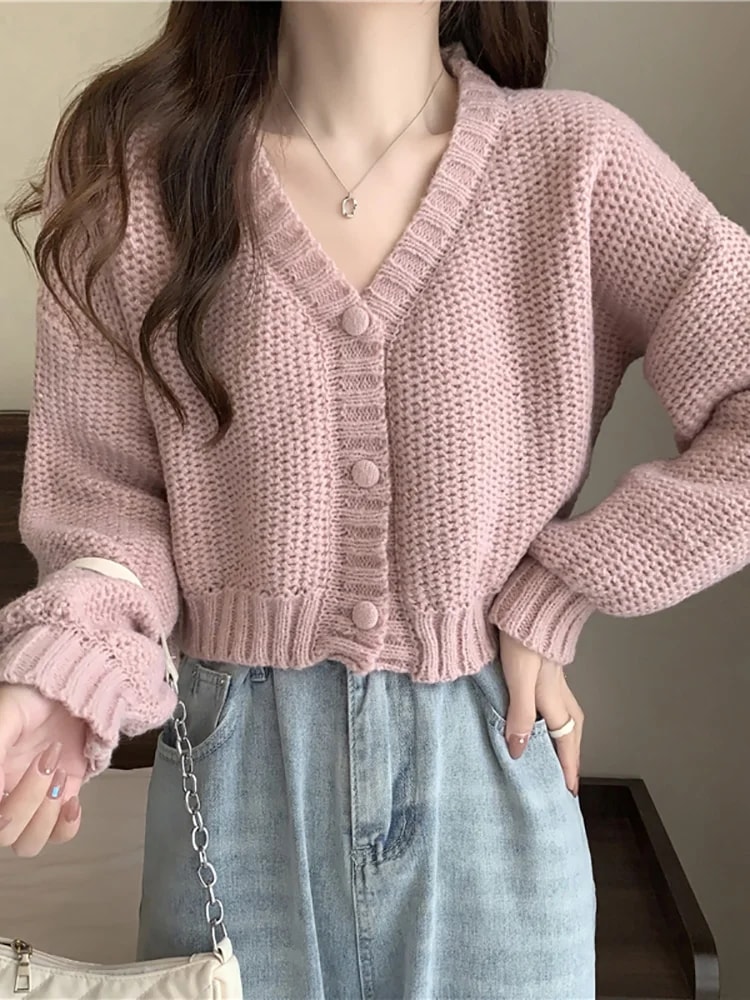 Abrini-女性用Vネックボタンアップカーディガン,カジュアルニットセーター,ソフトコート,traf,秋冬,2023 - 200000345