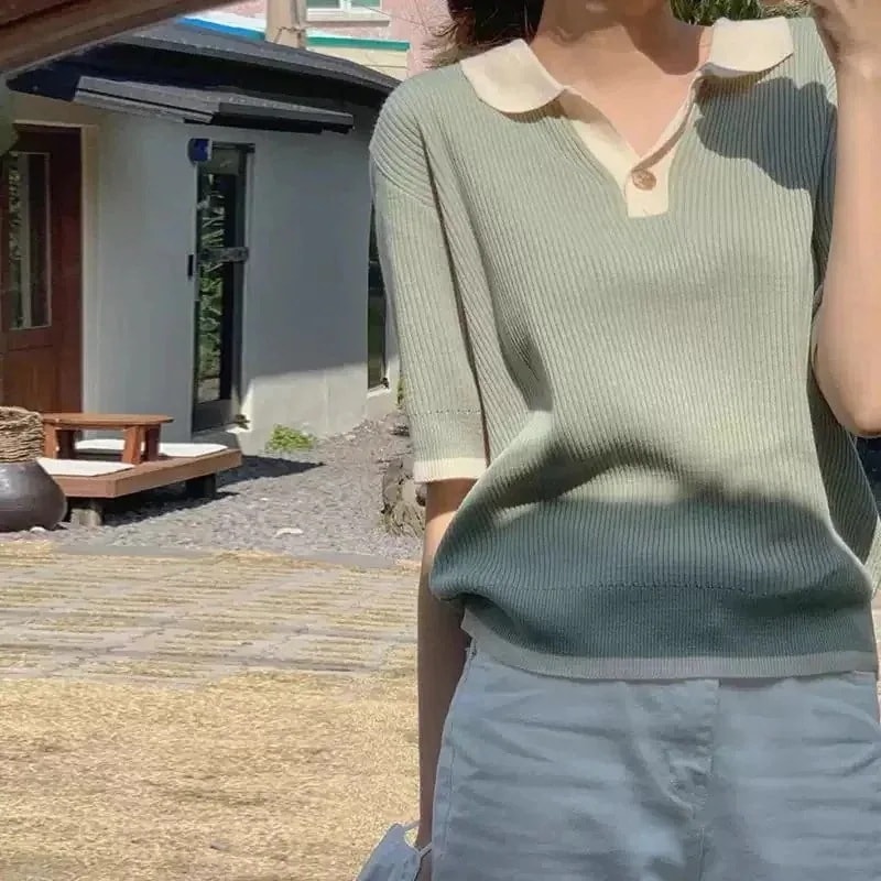 Vネック ポロシャツ Tシャツ 無地 半袖 ボタン ストレッチ Tシャツカットソー サマー ニット ポロ