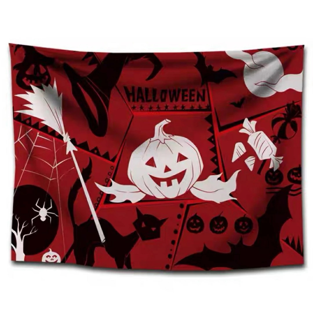 A060428タペストリー ハロウィン カボチャ月夜コウモリ 壁掛け飾り 装飾用品窓カーテン