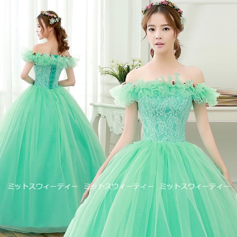 ウエディングドレス オフショルダー カラードレス 安い ロングドレス 演奏会 コンサート プリンセス