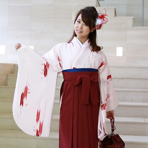 レンタル卒業式 袴 レンタル 女 袴セット 女 卒業式袴セット2尺袖着物＆袴 フルセットレンタル 安い 薄ピンク地に赤の矢絣とピンクの桜 教員ハカマ はかま rental