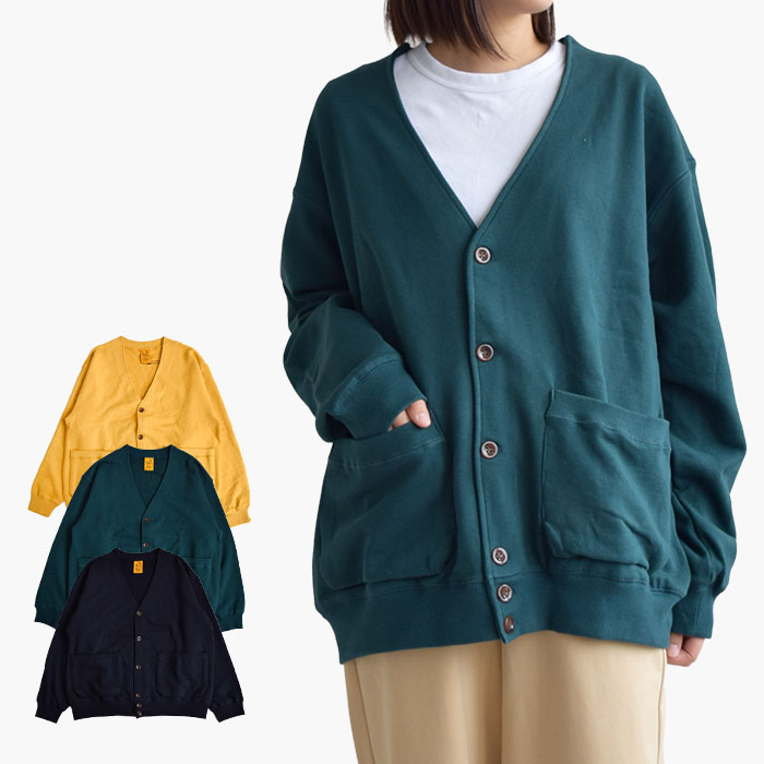 【2024秋冬新作】goslowcaravan ゴースローキャラバン カーディガン アウター トップス 空紡糸裏毛リラックスカーデ メンズ レディース 長袖 イエロー グリーン ネイビー 332603