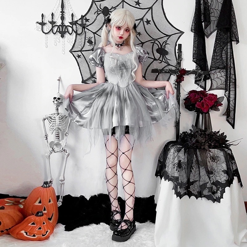 パーティーイベント用品ハロウィンファッション系 2点 ガーリー 大人 ブラックス セットアップ ハロウィン 甘め 仮装コーデコスチューム服 文化祭 セクシー型 学園祭 半袖ワンピースフレアリボン付