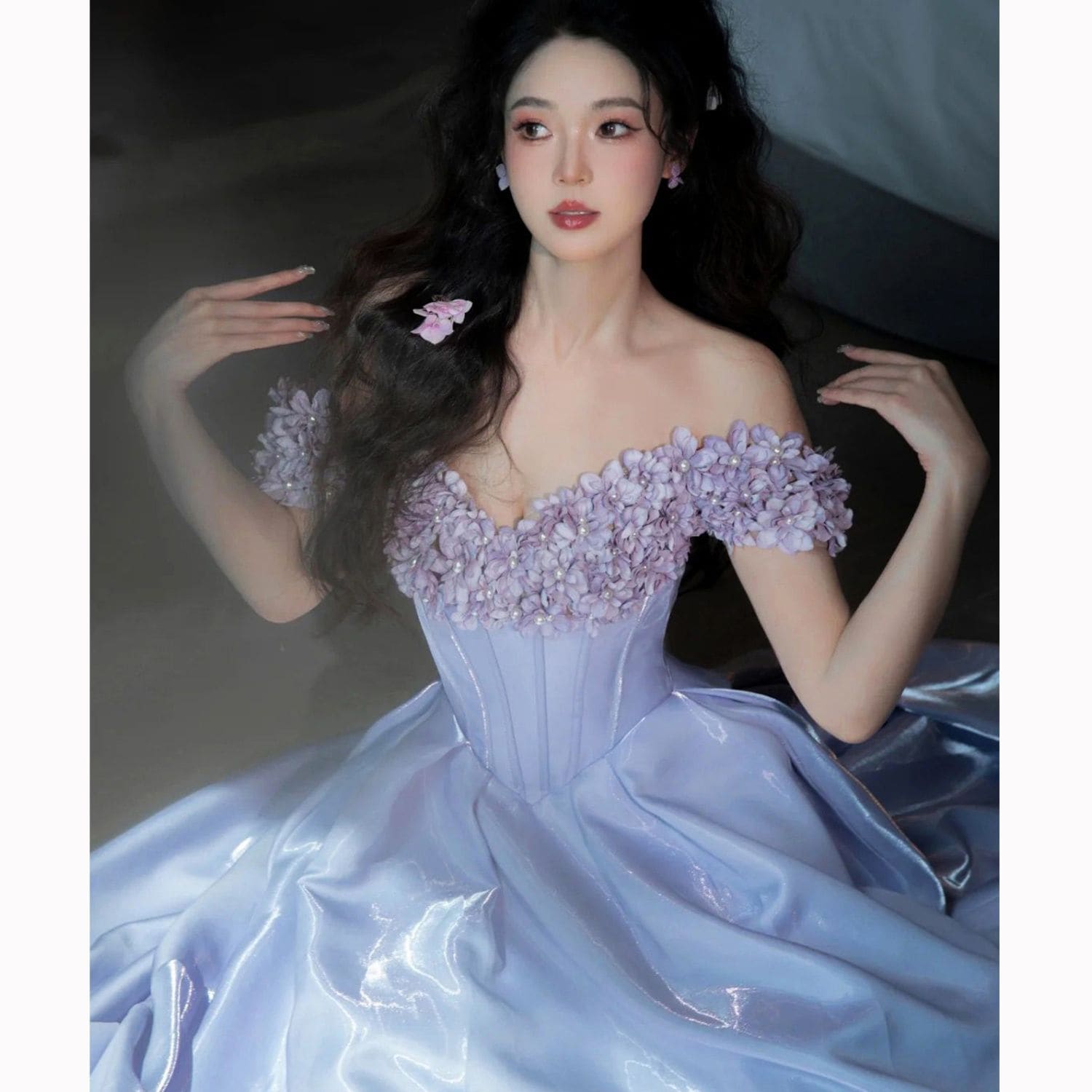 【2枚購入で 3oo円OFF！】バイオレットフラワーズ朝ローブ花嫁の婚約ドレス女性ウェディングウェディングドレスバースデーディナーディナーホストウェディングドレススーパー