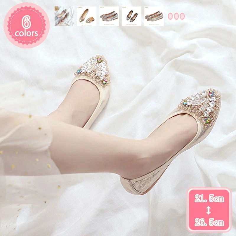 500円OFFクーポン キラキラ パンプス ローヒール ぺたんこ 痛くない ポインテッドトゥ バレエシューズ グリッター 花 ビジュー ビジューパンプス ペタンコ 歩きやすい 痛くない 大きいサイズ 6,840円