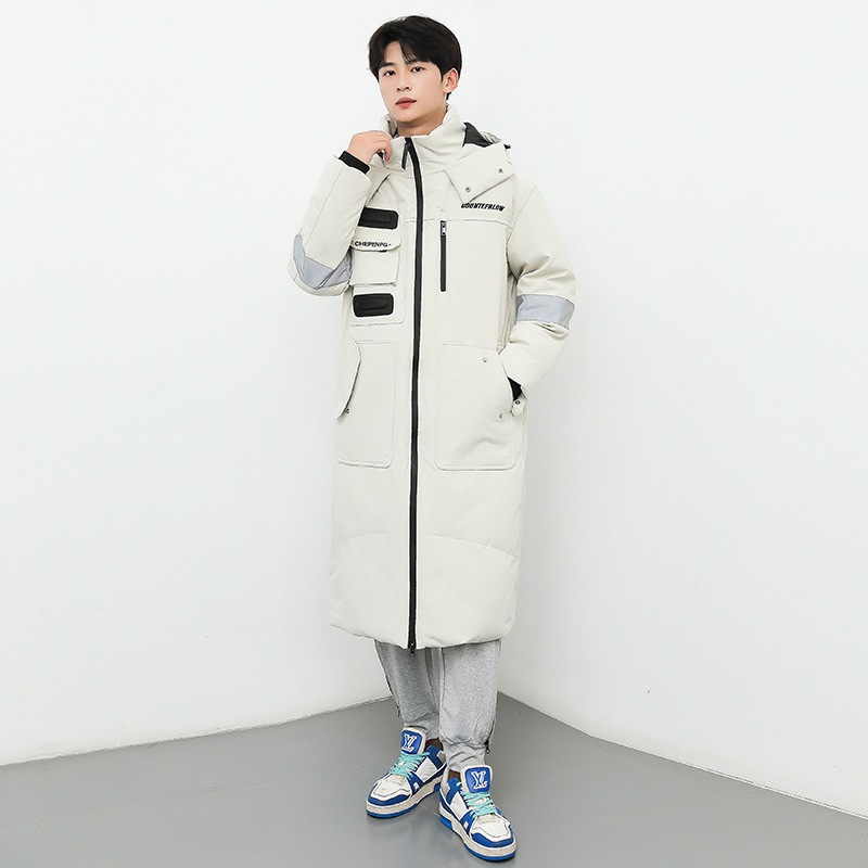 製品 気質 ダウンジャケット メンズ ロング丈 カップル 防寒ジャケット 厚手ジャケット 無地 フード付き 白ダウン 防寒着 アウター