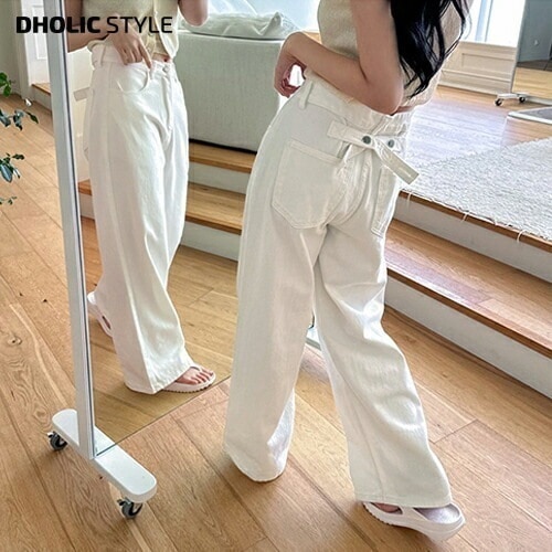 バックアジャストボタンワイドデニムパンツ・p673543