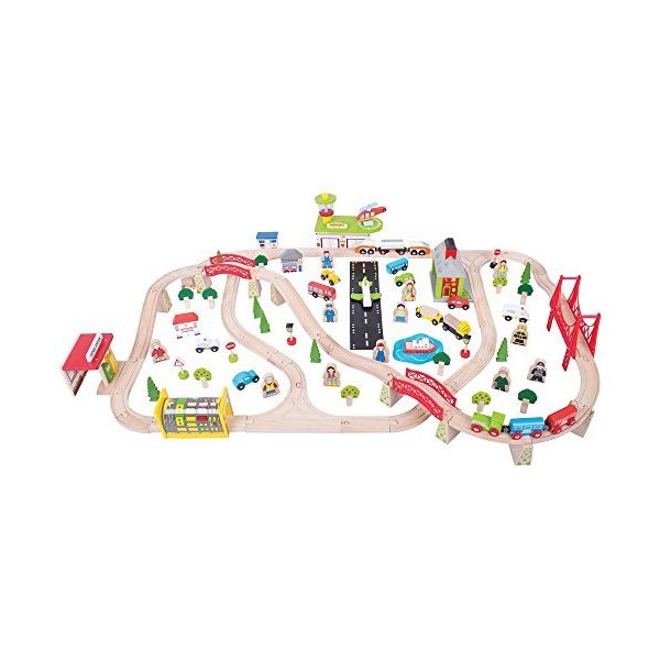 Bigjigs Rail Wooden Transport Train Set - 125 Play Pieces 並行輸入品