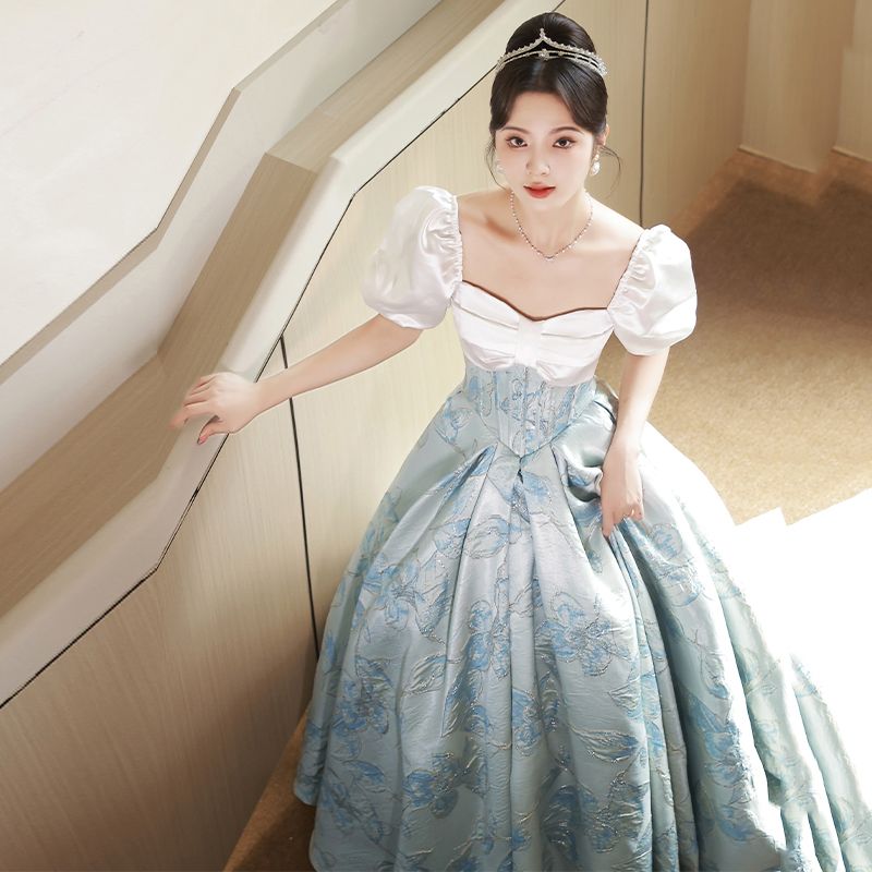 Hot!!!2024春と夏の新しい青いイブニングドレスのスカートの女性の気質豪華なホストのドレス成人式 発表会 結婚式 パーティードレス 演奏会 卒業式