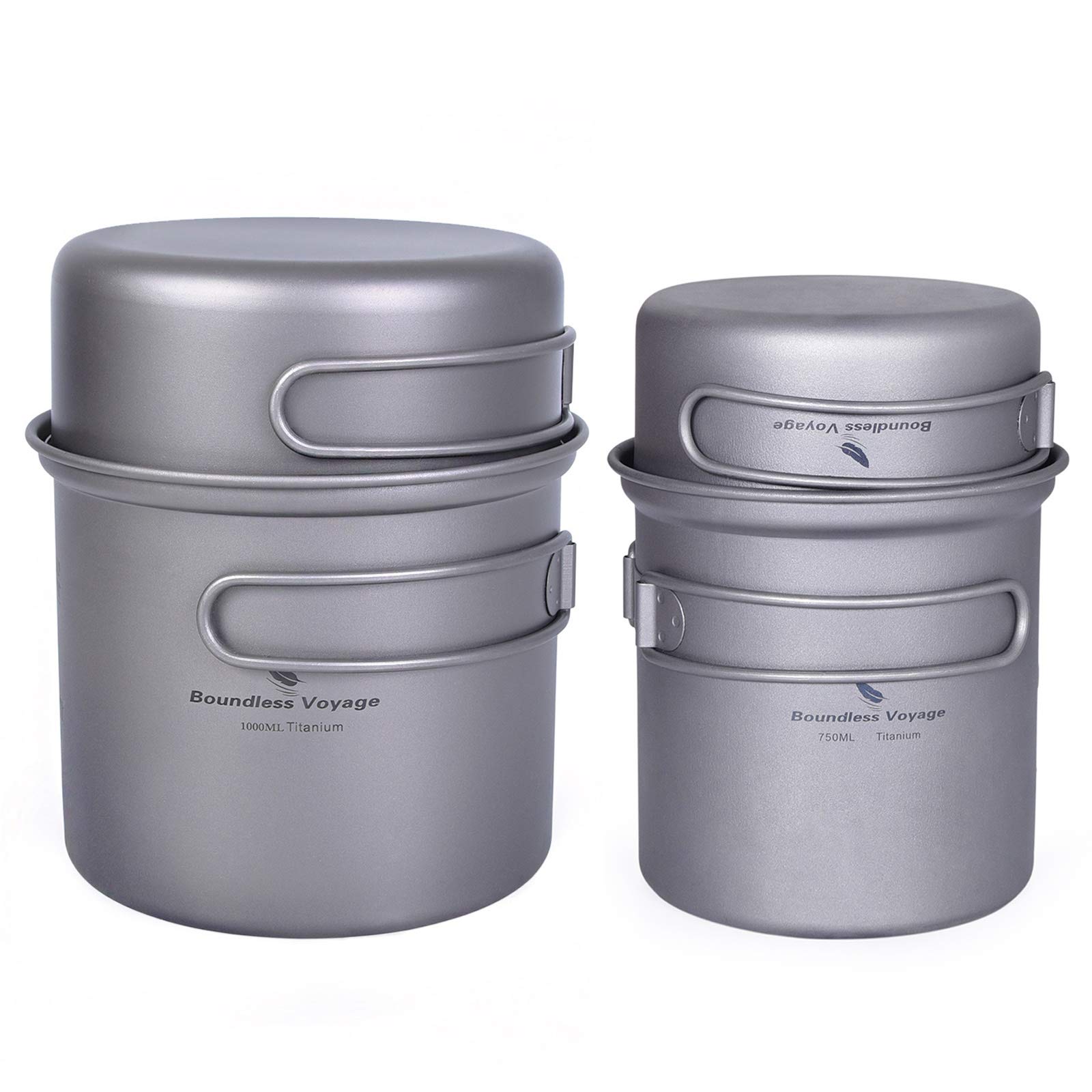 Boundless Voyage チタンクッカーセット ソロキャンプ コッヘル フライパン ポット 登山鍋 キャンピング調理器具 軽量 コンパクト 折りたたみハンドル クッカーセット アウトドア キャ