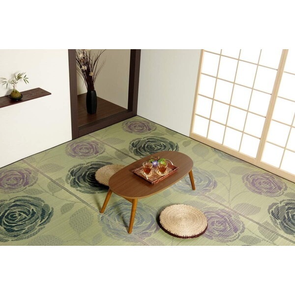 1081040040502 純国産 い草花ござカーペット 『ラビアンス』 ブルー 江戸間4.5畳(約261×261cm) メーカー直送