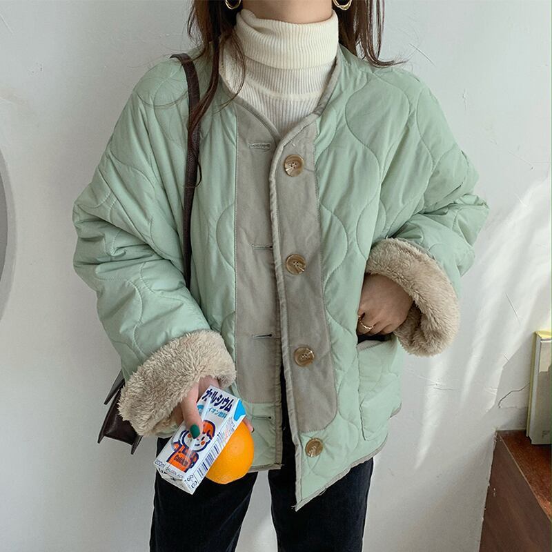 レディース リバーシブル キルティングジャケット アウター キルティング ノーカラー 淡いカラー オシャレ 軽量 大人可愛い ママコーデ ママファッション 韓国系 オルチャン 人気 トレンド 新作 2