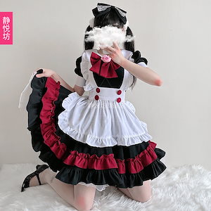 ハロウィンメイド服ゴシック風ダークレッドカレッジ風悪魔ロリータ魔女ドレス