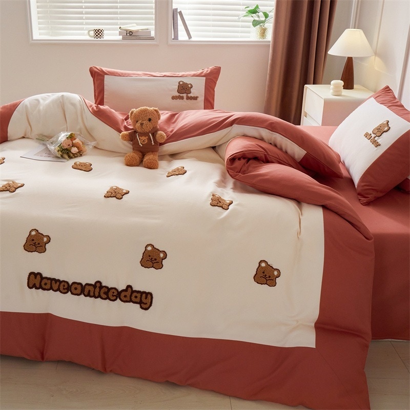 タオル刺繍クラウドコットンシーツ家庭用4点掛け布団カバーボックスシーツ学生寮ベッド寝具3点セット