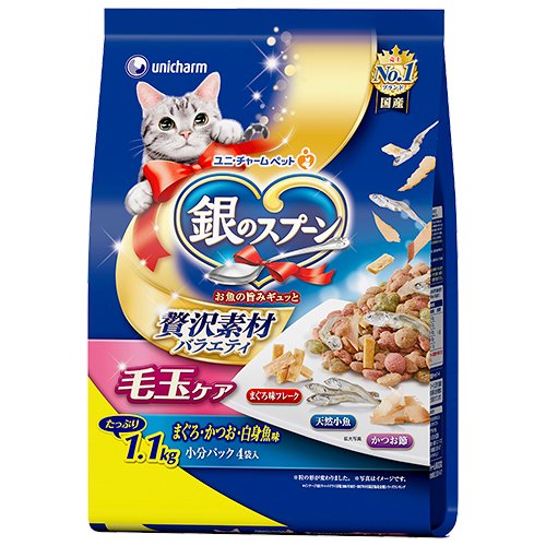 キャットフード　贅沢素材バラエティ　毛玉ケア　まぐろ・かつお・白身魚味　１．１ｋｇX８　ＣＲＣ35―15―88―20―00