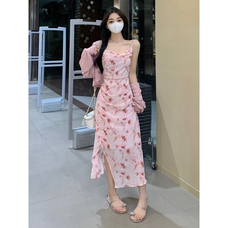 ピュアディザイア スモールフレッシュ サスペンダーワンピース レディース 夏 大きいサイズ ファットカーディガン 優しい風 ロングスカート 2点セット