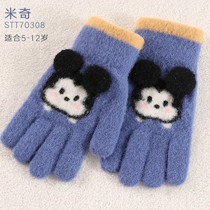 かわいいミッキーとミニー子供用手袋冬暖かいウール男の子と女の子イチゴクマの五本指手袋