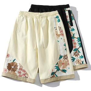 チャイナ風パンツ ハーフパンツ メンズ 刺繍 男女兼用 七分丈 ハーフパンツ レディース 中華風