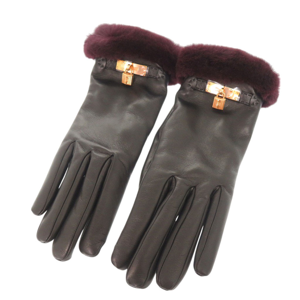 新品同様 ケリーグローブ 手袋・グローブ ラムスキン/カシミヤ/ミンク ブラック 1220【中古】 レディース革手袋