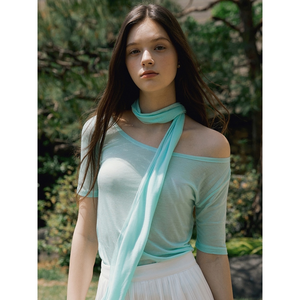 レオルグフラウールテンセルシースルースカーフ T シャツアクアミント