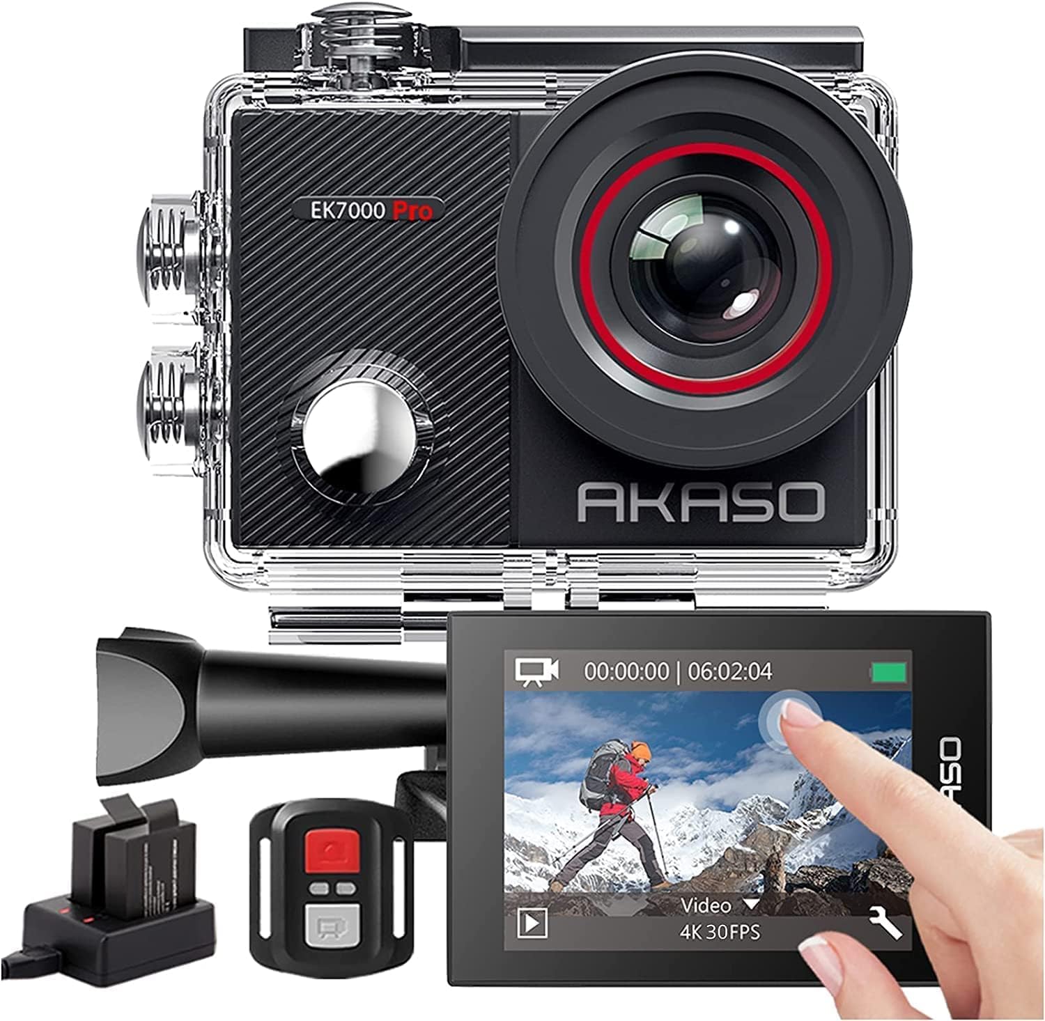 AKASO EK7000 Pro アクションカメラ 4K 2000万画素 タッチパネル式 Type-C外部マイク対応 手ブレ補正 WIFI搭載 広角レンズ 40m防水 水中カメラ HDMI出力 スポー