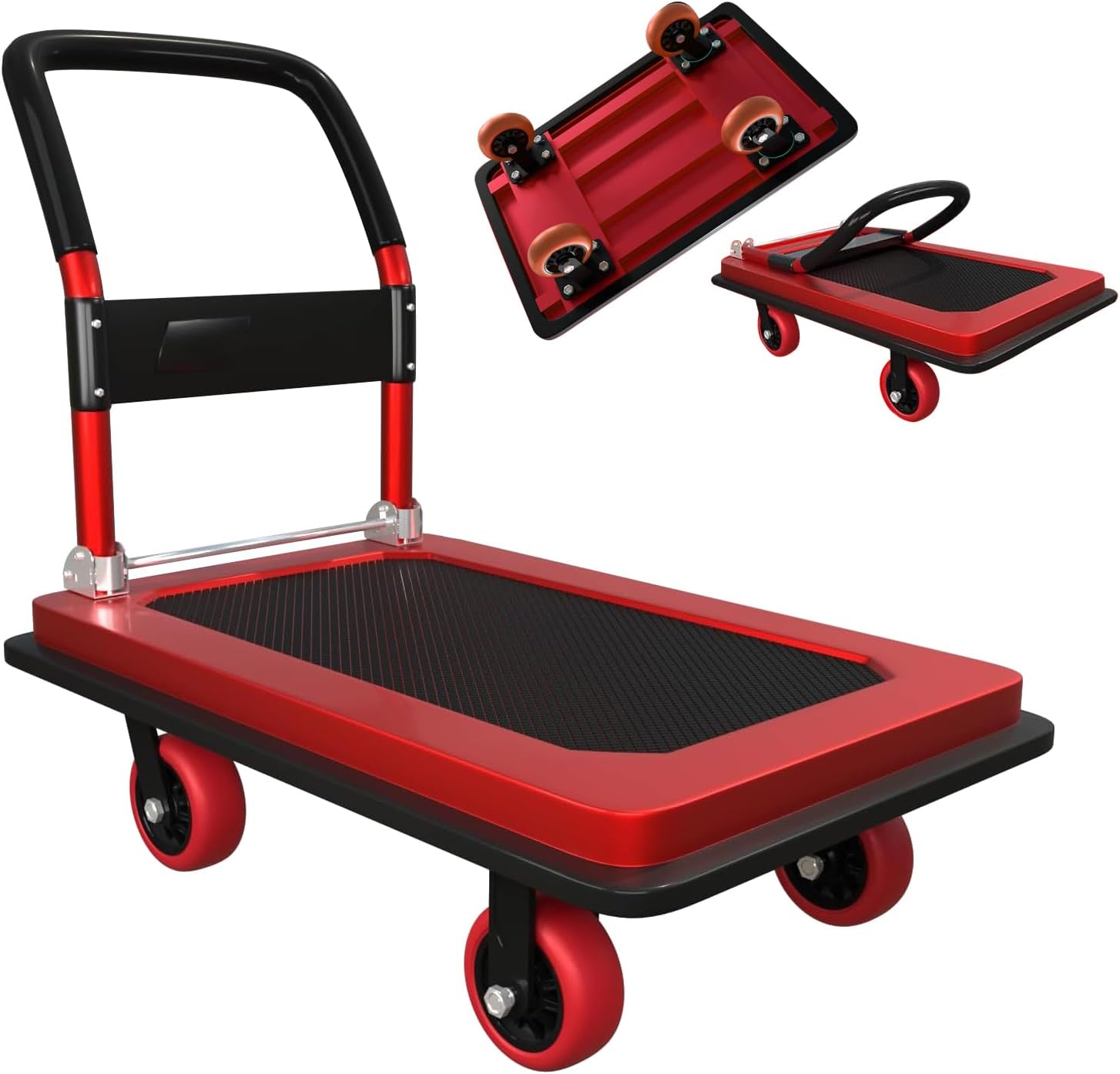 大型折りたたみ運搬台車 耐重600KG対応・大型平台折りたたみカート 静音車輪付き運搬車 90x60CM折り畳み 手押し台車 耐久性強化スチール製平台カート業務用・多機能台車