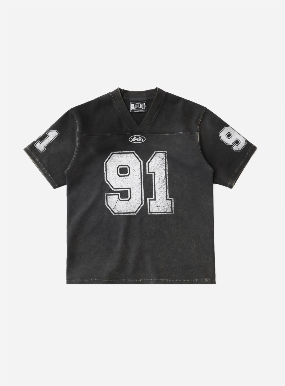 【BADBLOOD】 91 CRACK PRINT V-NECK T-SHIRT : BLACK