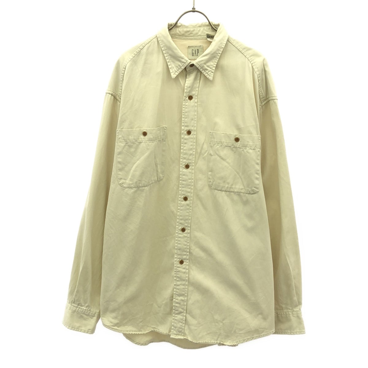 90s オールド 長袖 コットンシャツ L クリーム メンズ 古着