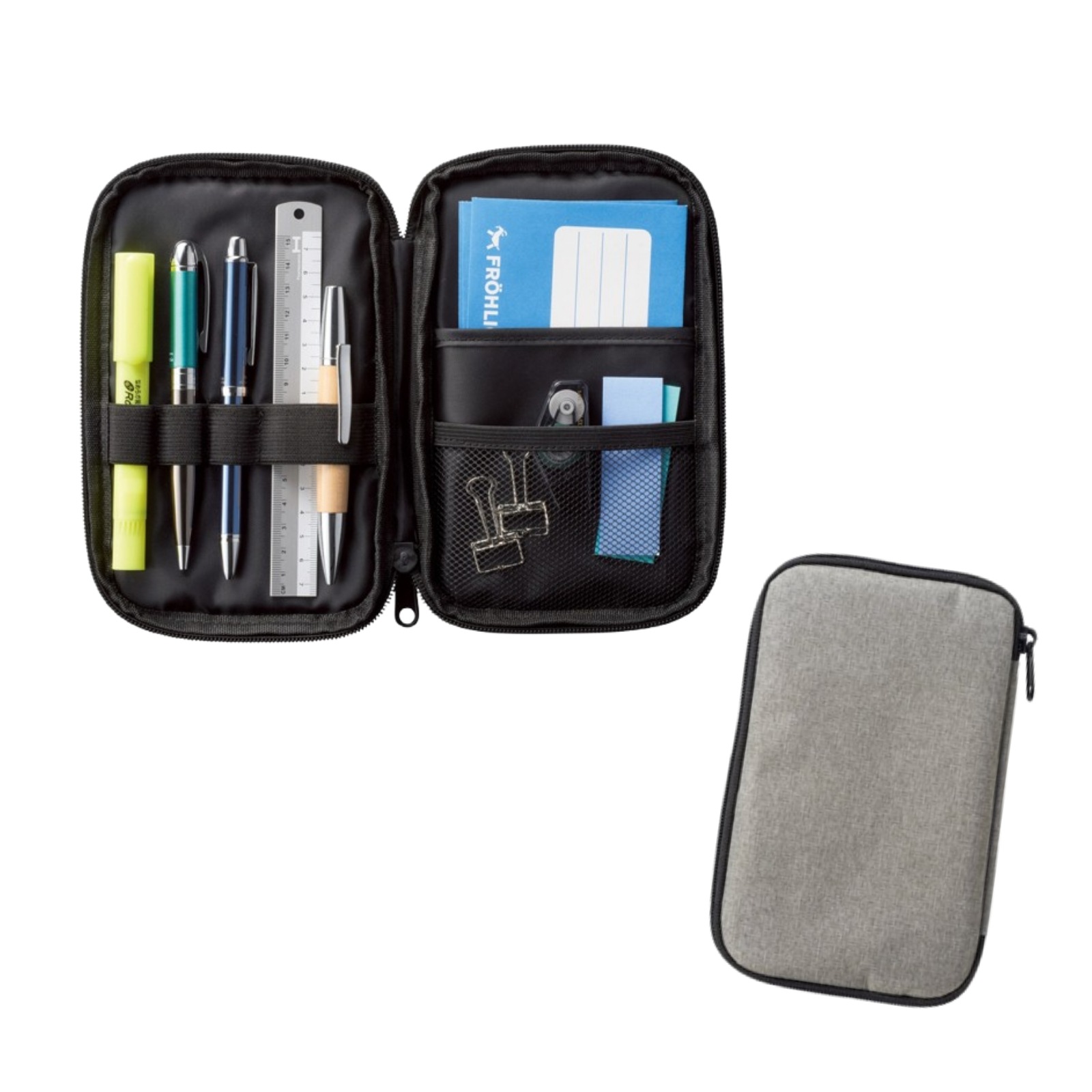 【40個セット】すっきり収納マルチポーチ ゴムバンド式 ファスナーポーチ 小物整理 文具 コスメ モバイル用品 コンパクト