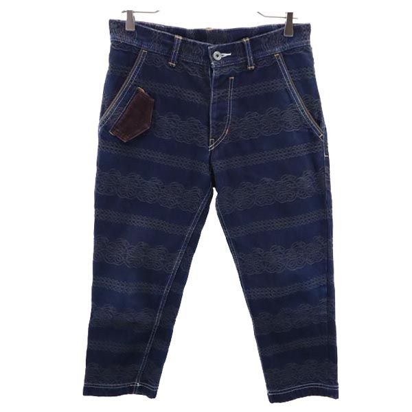 日本製 総柄刺繍 デニム クロップドパンツ 1 ボタンフライ ジーパン メンズ