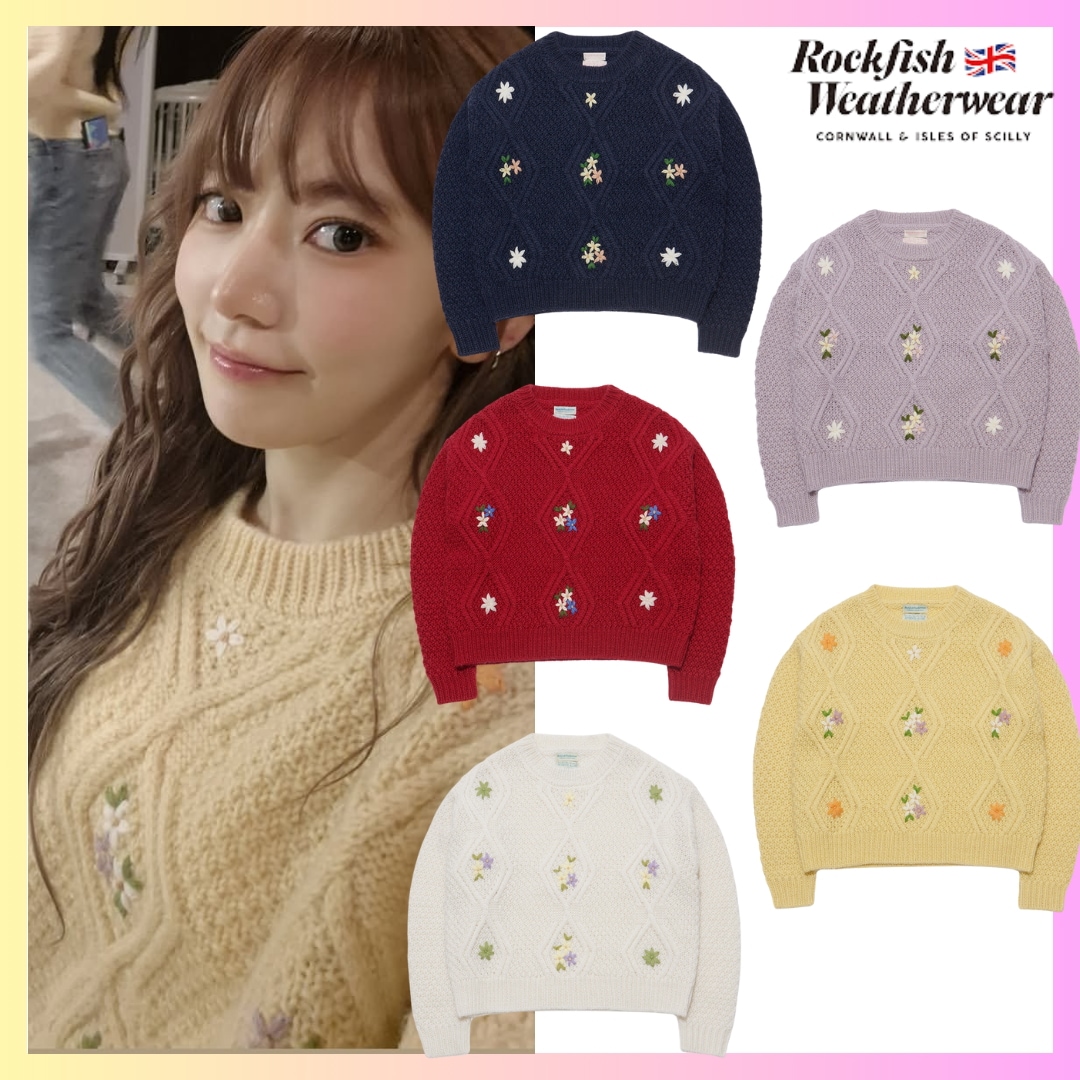 [Lesserafim サクラ 着用] FLOWER EMBROIDERY KNIT PULLOVER 5 カラー + FREE OMAKE 韓国ファッション レディースセーターセーター 韓国