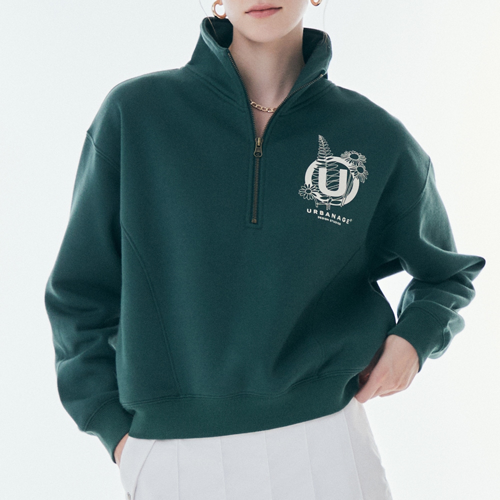 Flower W Half Zip Up (Green)