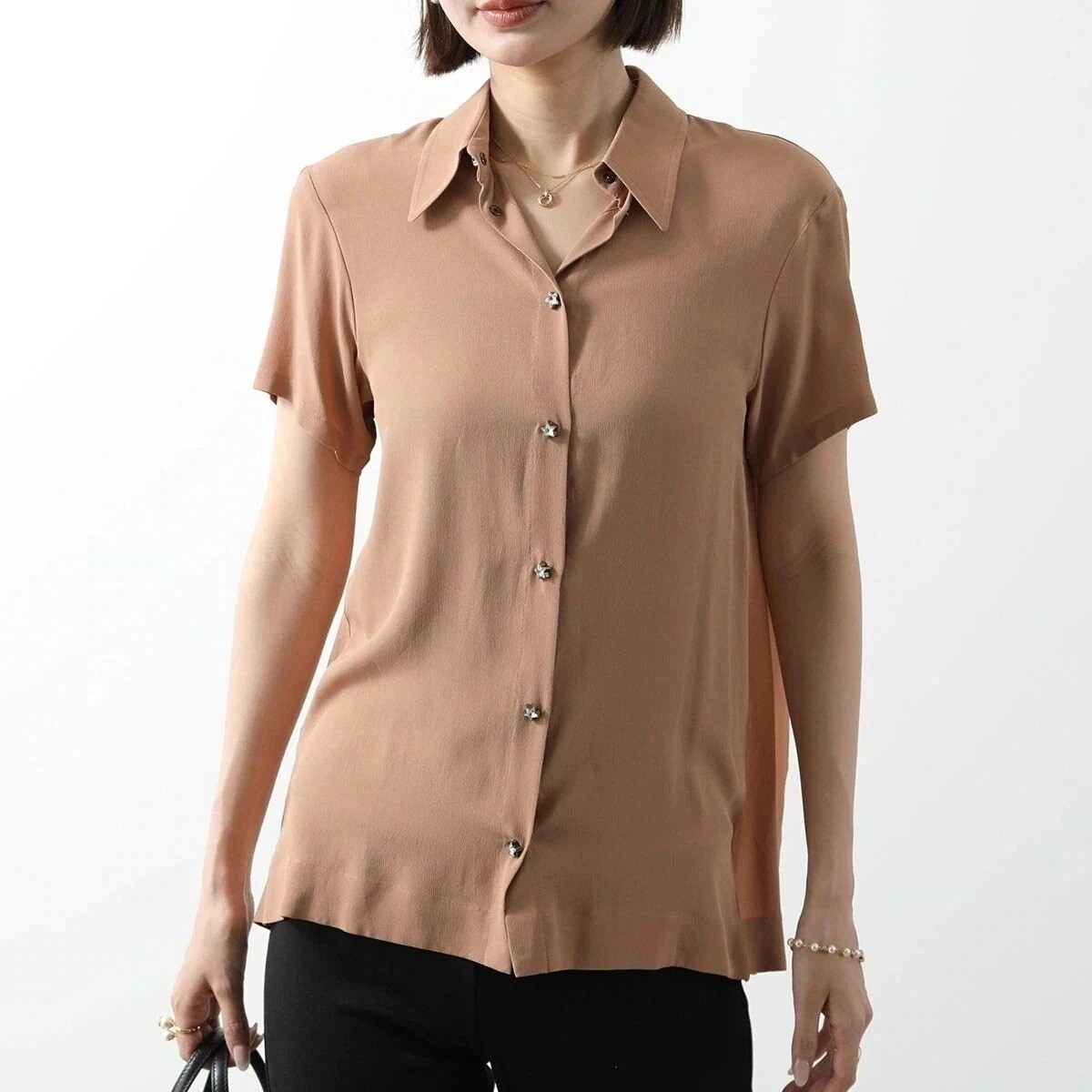 N21 ヌメロヴェントゥーノ シャツ G052 5111 レディース 半袖 ブラウス レース シルクブレンド シフォン バックオープン 4741 【ts】