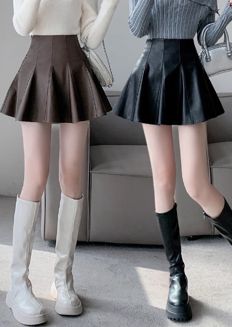 レザースカート ハイウエスト Aライン スカート ミニスカート 秋冬 カジュアル お出かけ シンプル