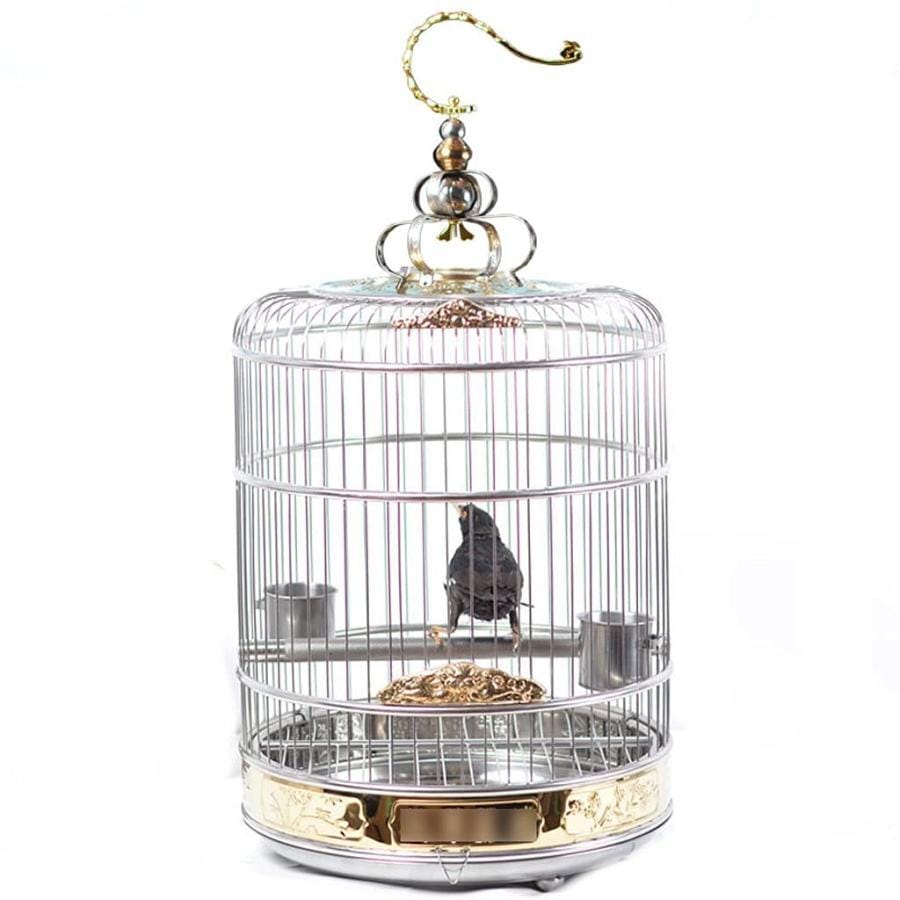 鳥かご 黄金の純粋なステンレス鋼の鳥ケージの大きいオウムの丸い鳥のケージのウサギのハンドルの鳥のケージのための鳥の装飾的なケージ インコの檻 (Color : Si