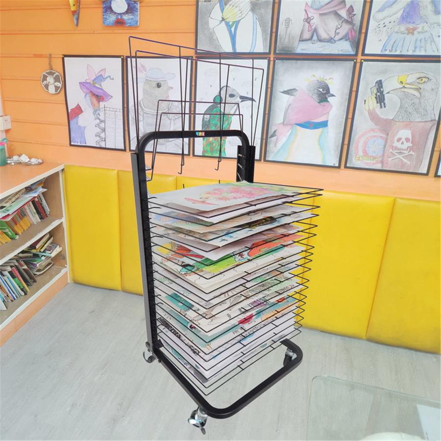 絵画乾燥棚 20段 絵画作品 フモバイル乾燥ラック 折りたたみ式 塗られる粉 省スペースシェルフ Black 写生用 4つのホイール A3 看板 絵画よう ホワイトボード ポ