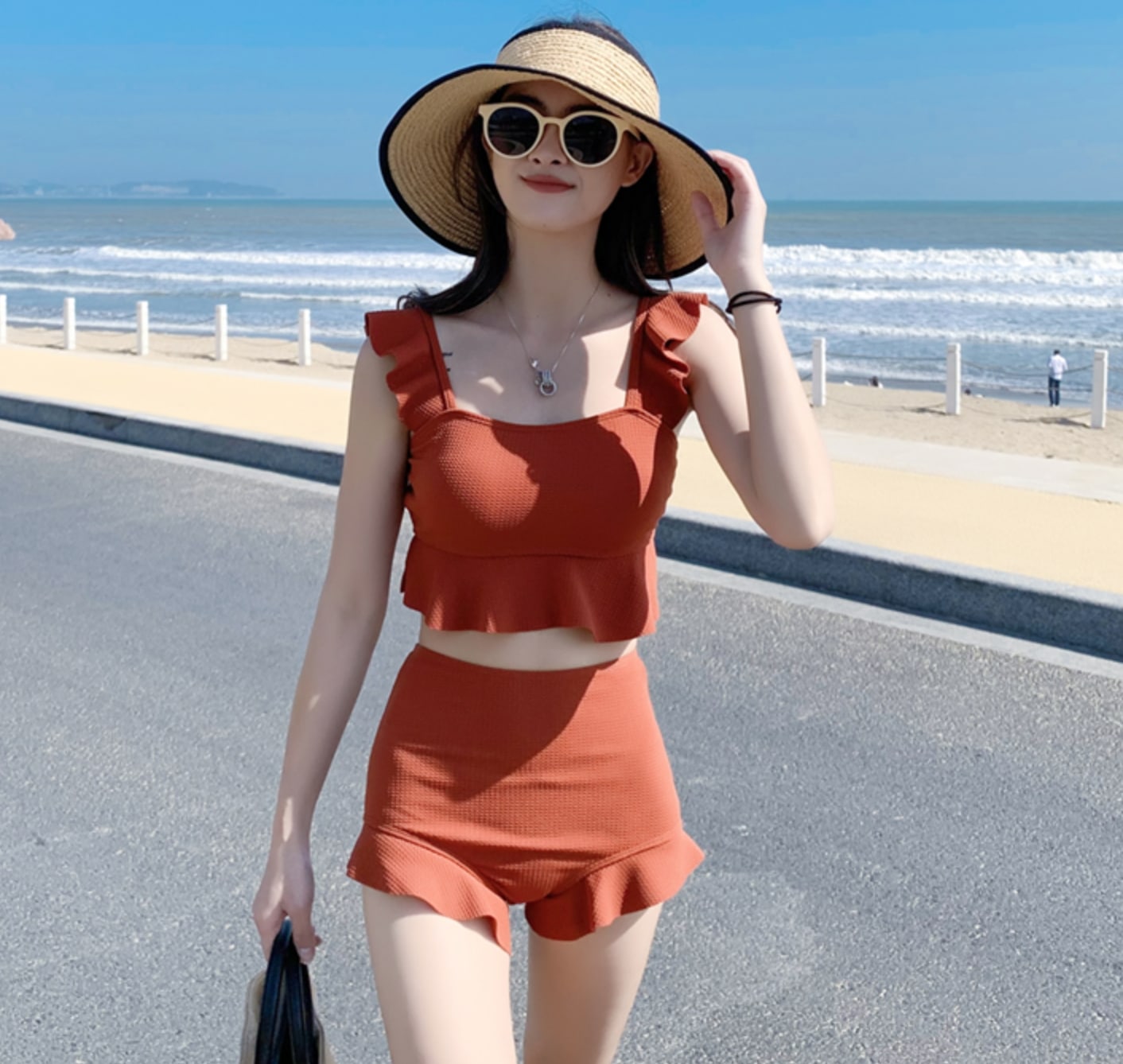 水着 スイムウェア タンキニ ショートパンツ フリル 上下セット 2点セット ツーピース 大人可愛い