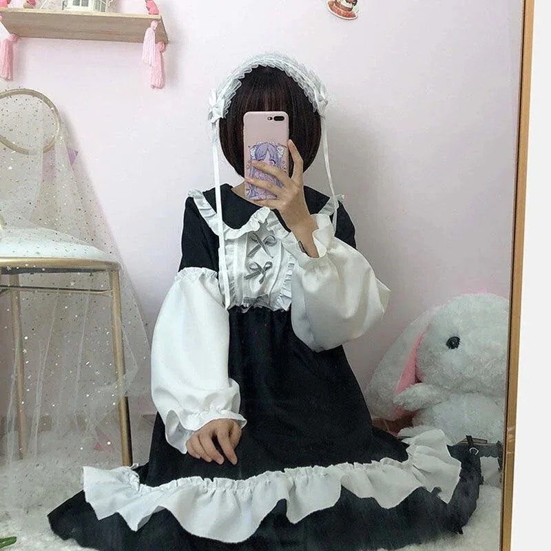 長袖新作日系メイド服コスプレロリータスーツ可愛い学生ワンピース二次元服日常