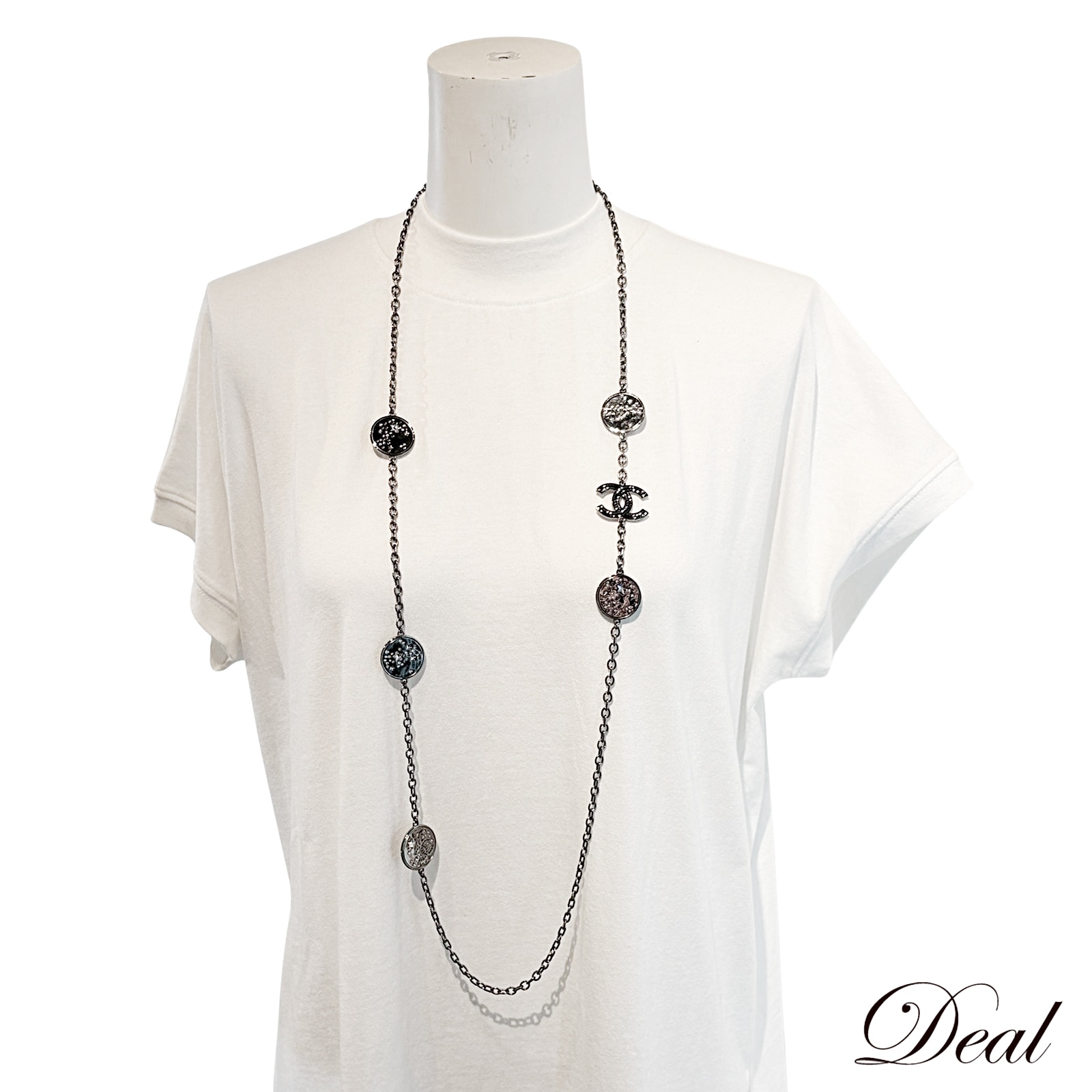 シャネル ココマーク スター メダル ストラス B24 K ロング グレー レディース ネックレス