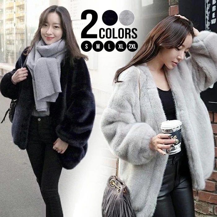 【即納】ファーコート もこもこ レディース ジャケット 無地 コート ファーコート レディース フェイクファー ショート ブルゾン ノーカラー 長袖 フェイクファー ファーケープ フェイクファー コー