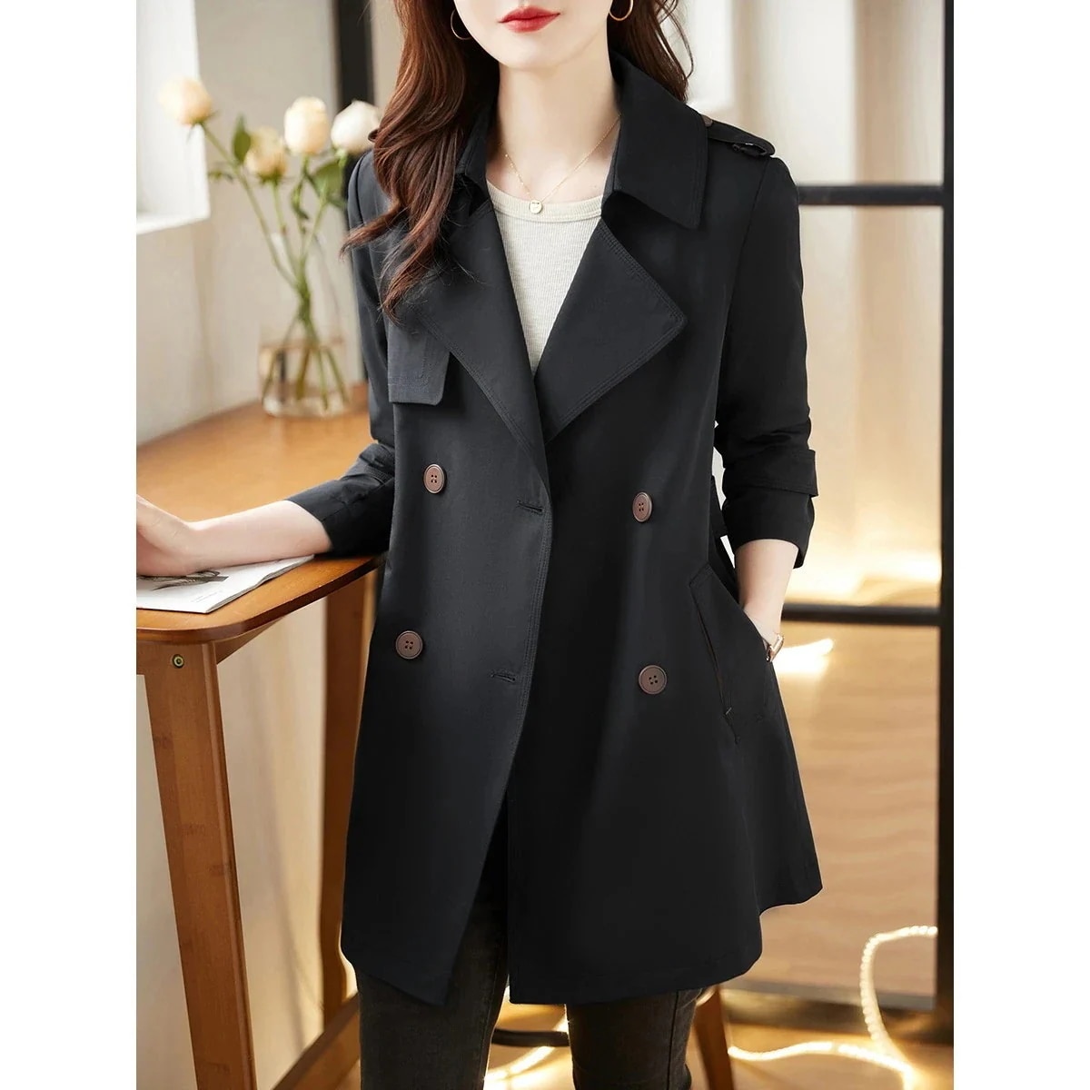 2024秋冬新作 無地トレンチコート ストレート ゆったり アウター レディースファッション上着 通勤