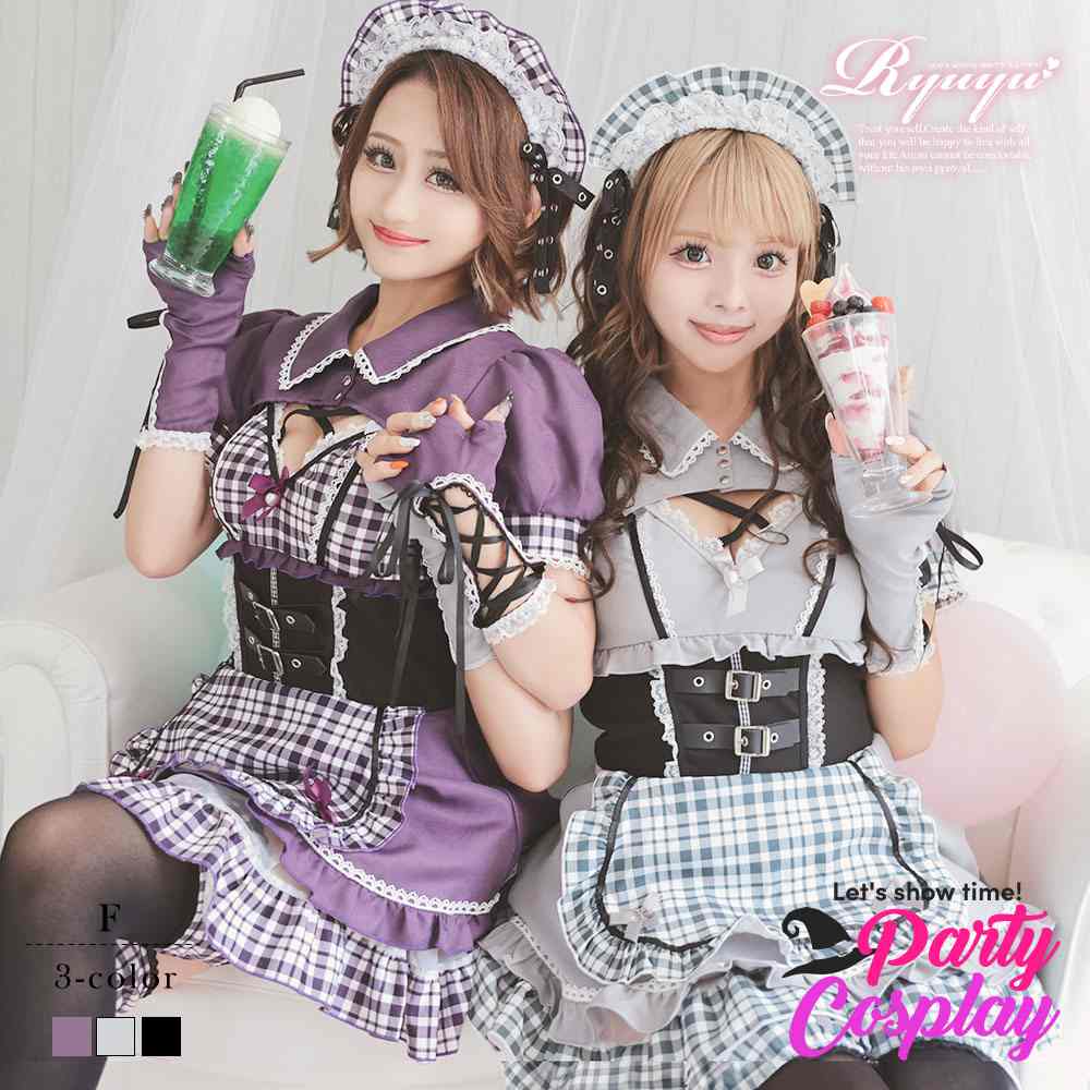コスプレ ゴシック メイド メイド服 ロリータ チェック柄 定番 ゴスロリ コンカフェ 制服 可愛い Ryuyu
