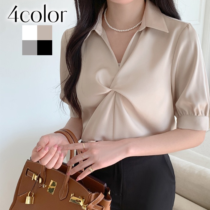 ブラウス レディース 夏 半袖 スキッパー 二次会 デート 上品