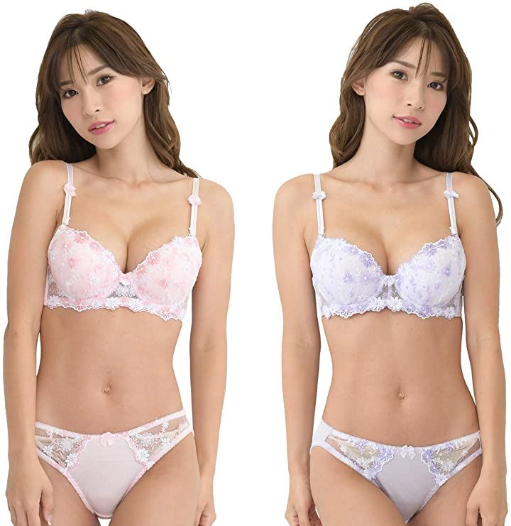 レディース ブラ ブラジャー ショーツ 下着 上 セット 女性 カップ 取り外し( ピンク＆パープル, D80) 4,950円