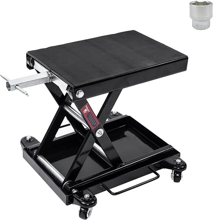 バイクジャッキ バイクリフト リフトドーリー 耐荷重500kg ゴムマット付 キャスター付き( ブラック)